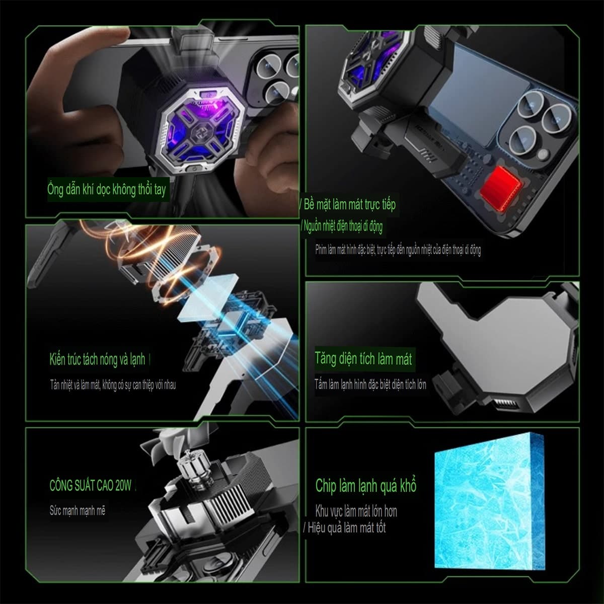 Quạt tản nhiệt điện thoại X15 Pro Max - Piva BL7 BX7 quạt mới nhất 2024 sò lạnh liền khối diện tích tản cực lớn, led RGB - 5