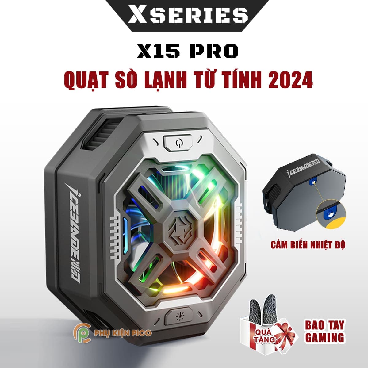 Quạt tản nhiệt điện thoại X15 Pro sò lạnh từ tính 40x40 - Piva BR7 công suất 25W bảo vệ kép NTC kiểm soát nhiệt độ thông minh