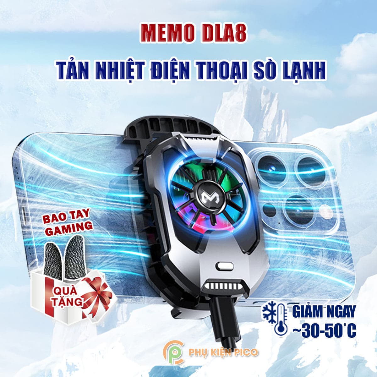 Quạt tản nhiệt điện thoại sò lạnh Memo DLA8 tản nhiệt sò lạnh led RGB