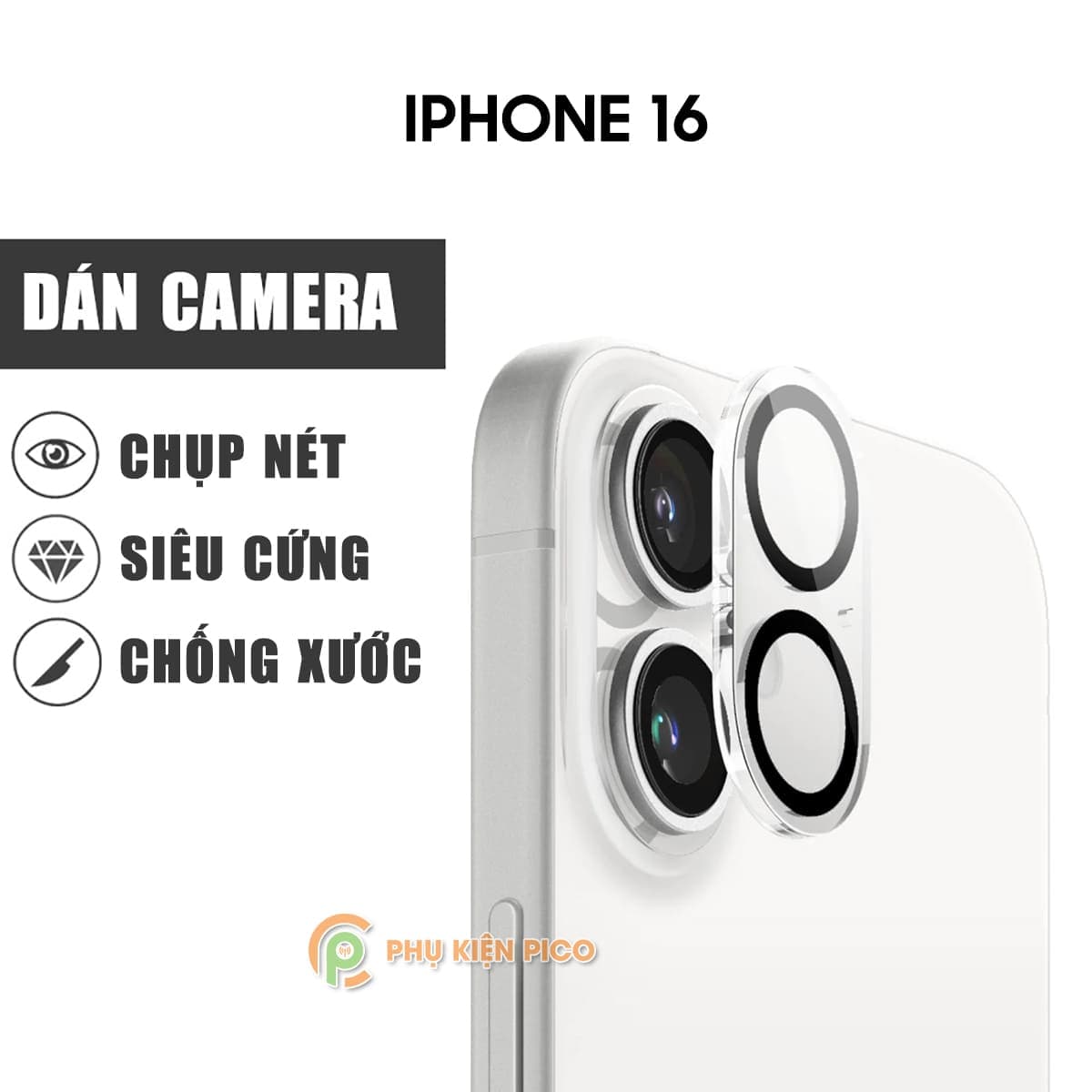 Dán camera Iphone 16 khung nhôm kèm kính cường lực chống trầy xước va đập bảo vệ camera