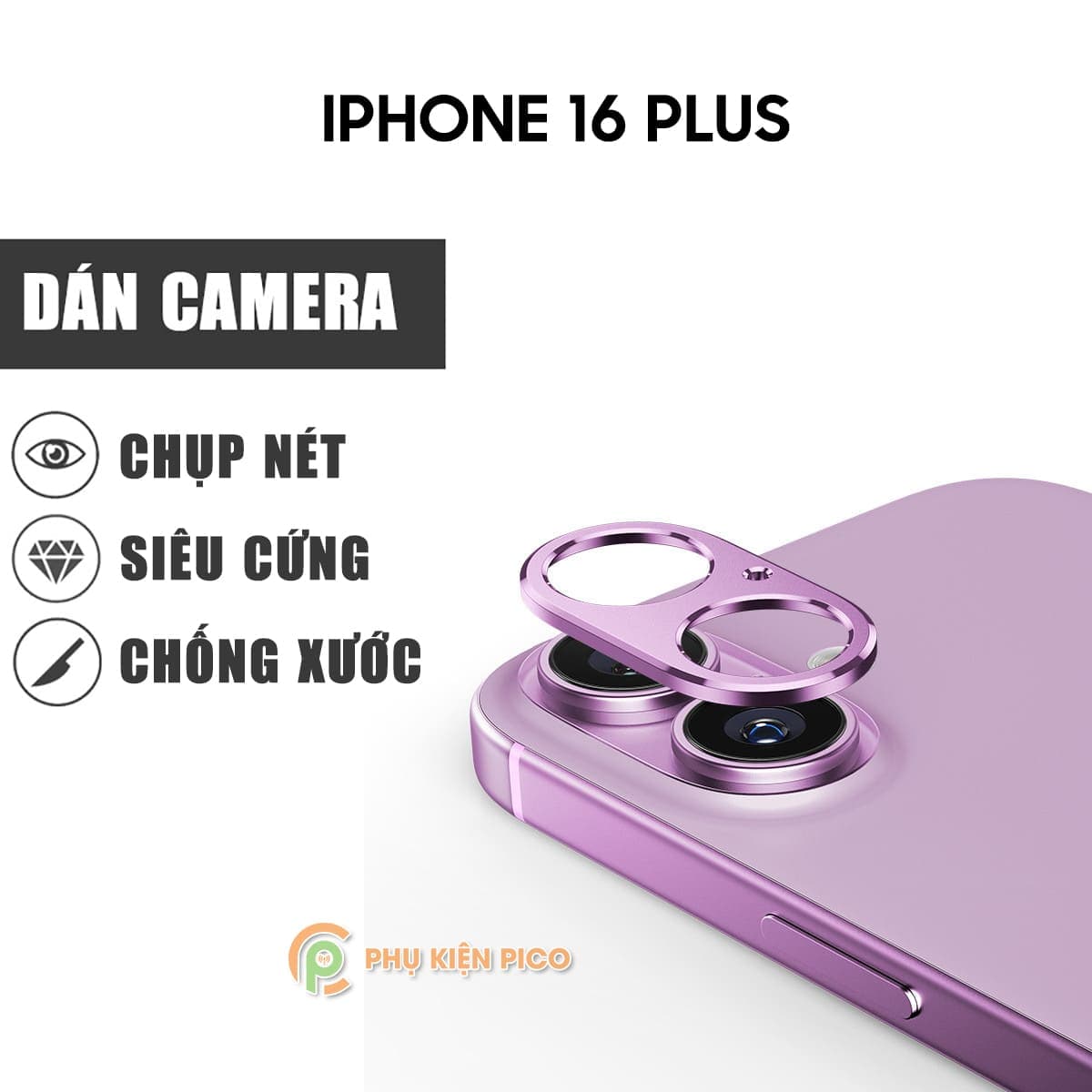 Dán khung kim loại bảo vệ camera Iphone 16 Plus chống trầy xước va đập