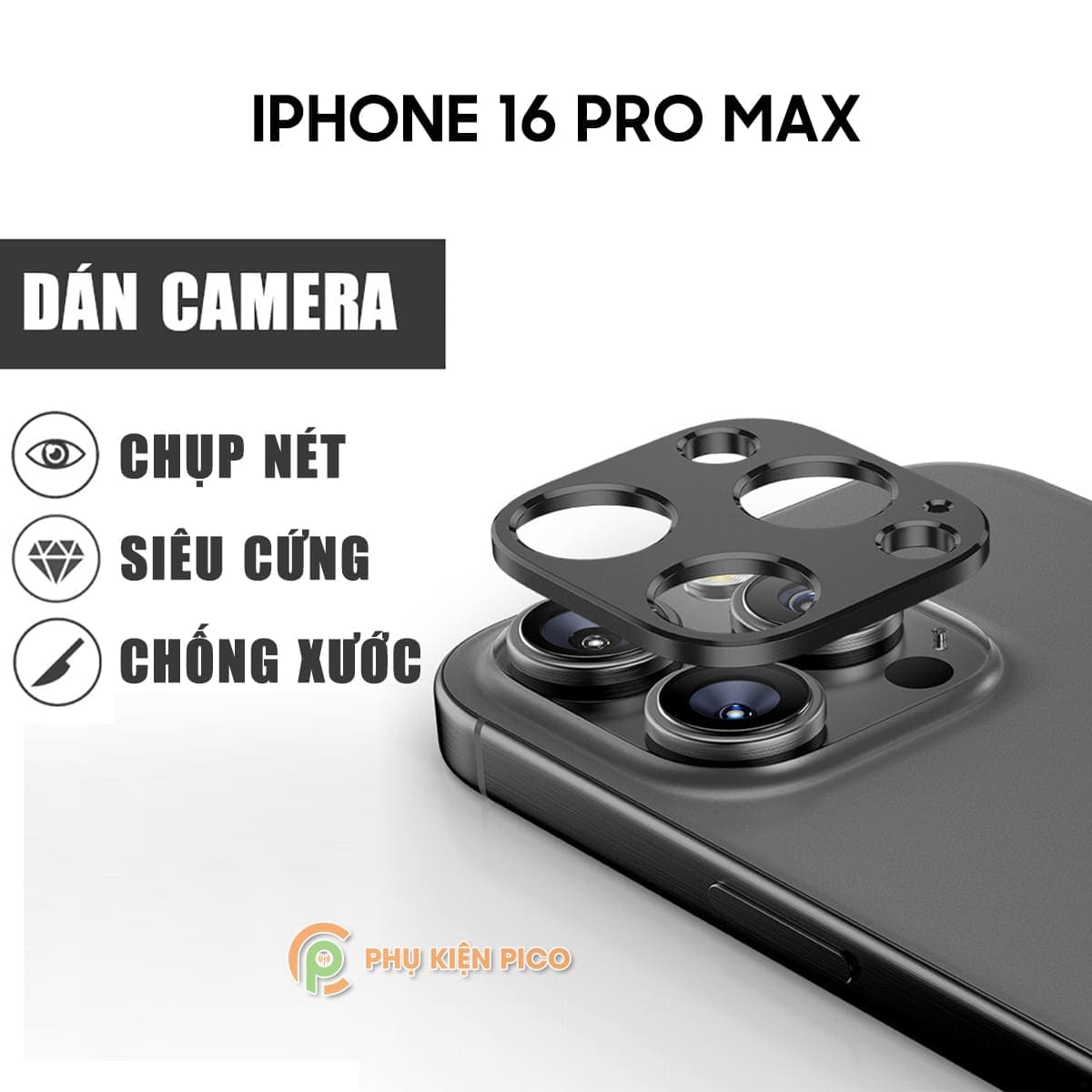 Dán khung kim loại bảo vệ camera Iphone 16 Pro Max chống trầy xước va đập