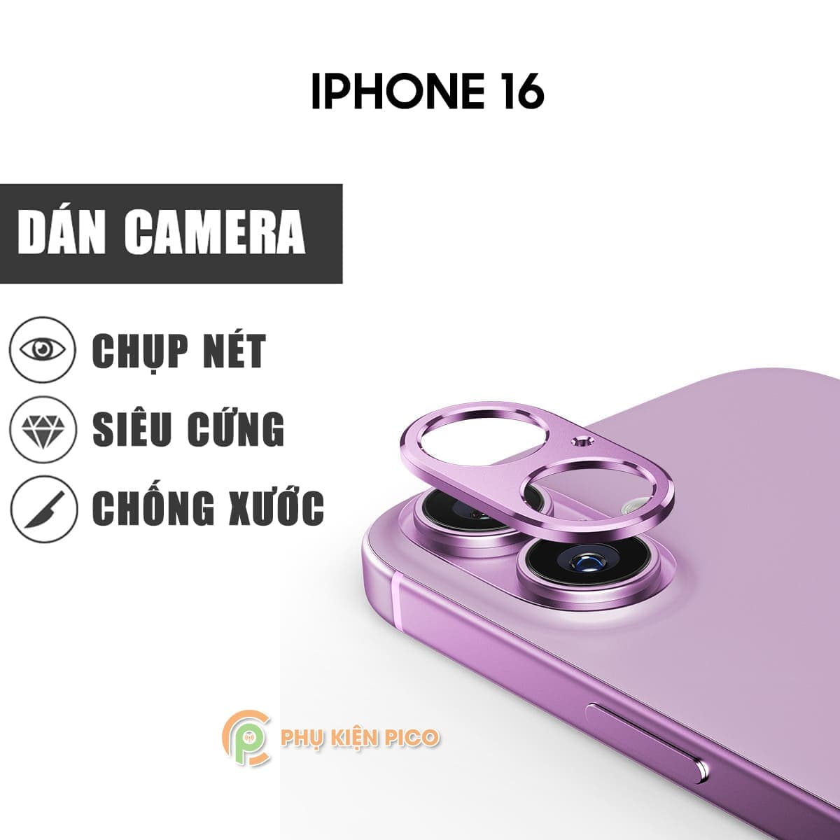 Dán khung kim loại bảo vệ camera Iphone 16 chống trầy xước va đập