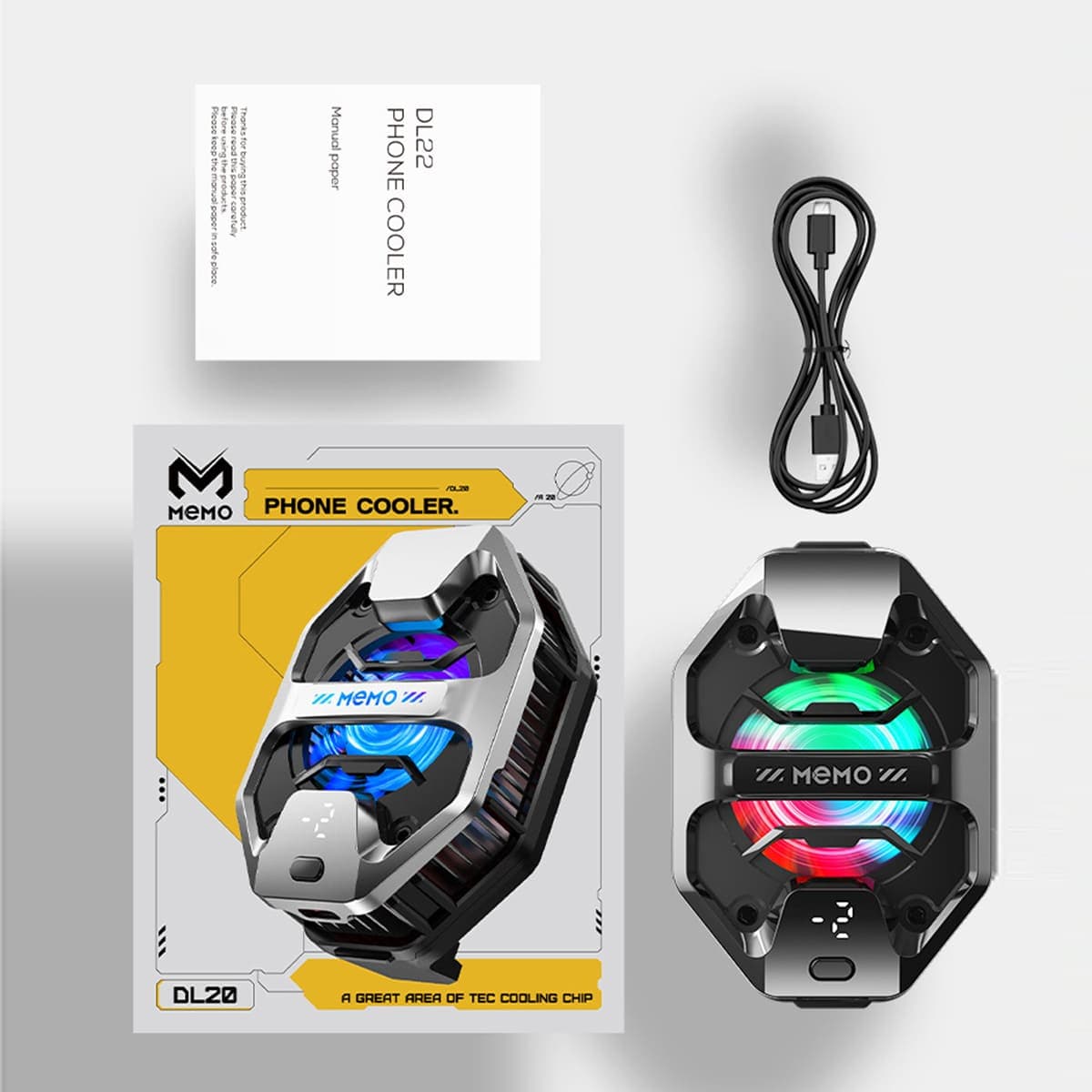 Quạt tản nhiệt điện thoại sò lạnh Memo DL20 Led RGB màn hình hiển thị nhiệt độ - 2