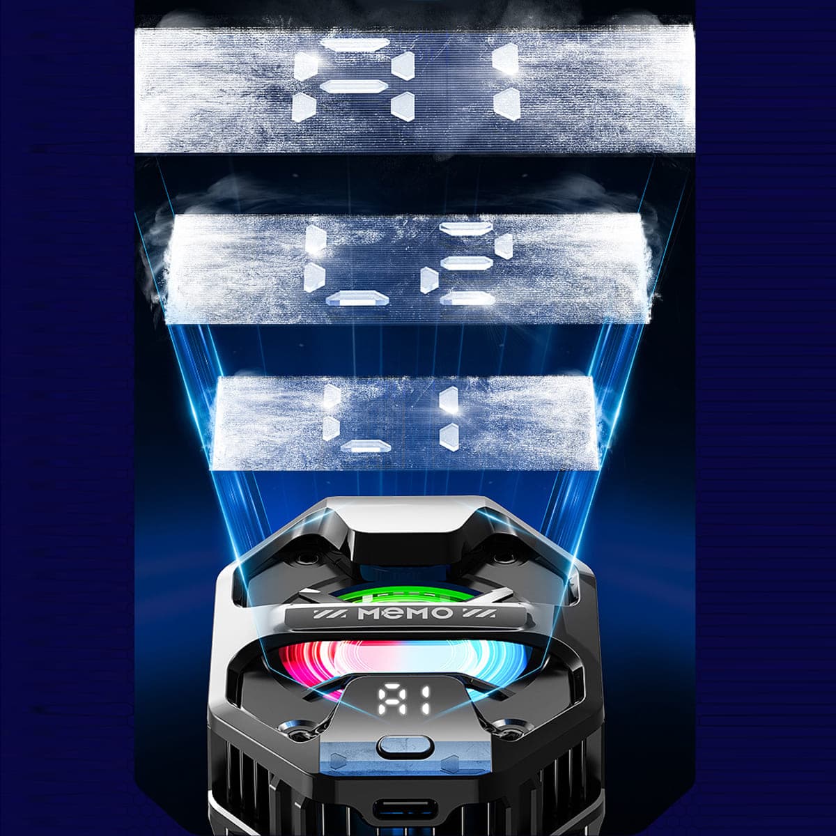 Quạt tản nhiệt điện thoại sò lạnh Memo DL20 Led RGB màn hình hiển thị nhiệt độ - 6