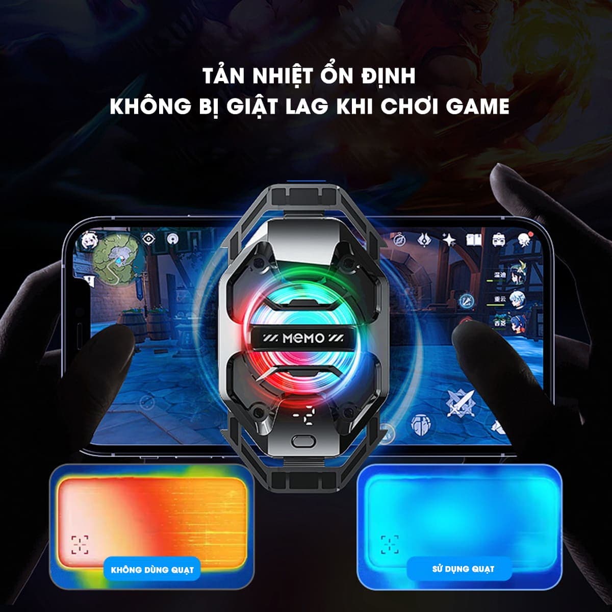 Quạt tản nhiệt điện thoại sò lạnh Memo DL20 Led RGB màn hình hiển thị nhiệt độ - 7