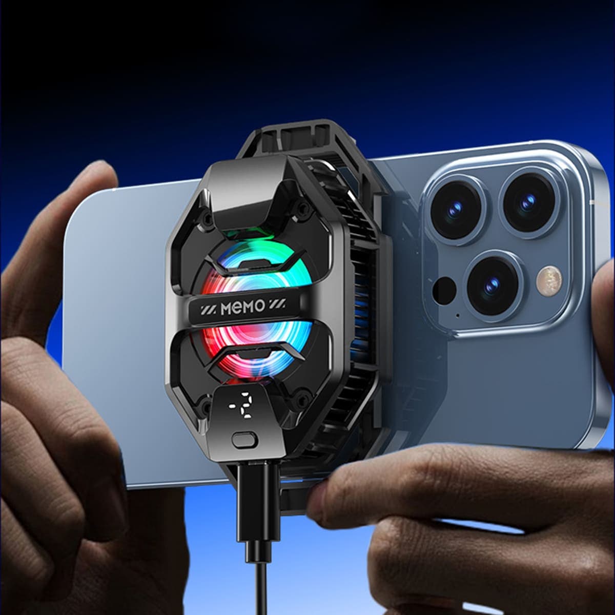 Quạt tản nhiệt điện thoại sò lạnh Memo DL20 Led RGB màn hình hiển thị nhiệt độ - 9