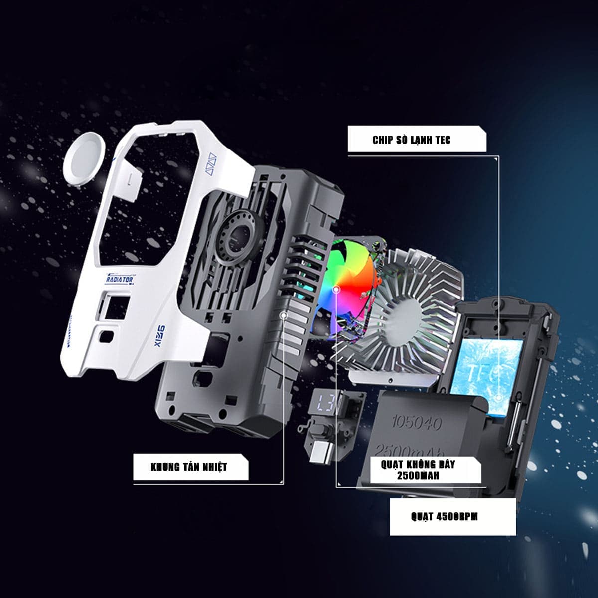 Quạt tản nhiệt điện thoại sò lạnh không dây X136 màn hình hiển thị nhiệt độ Led RGB - 8