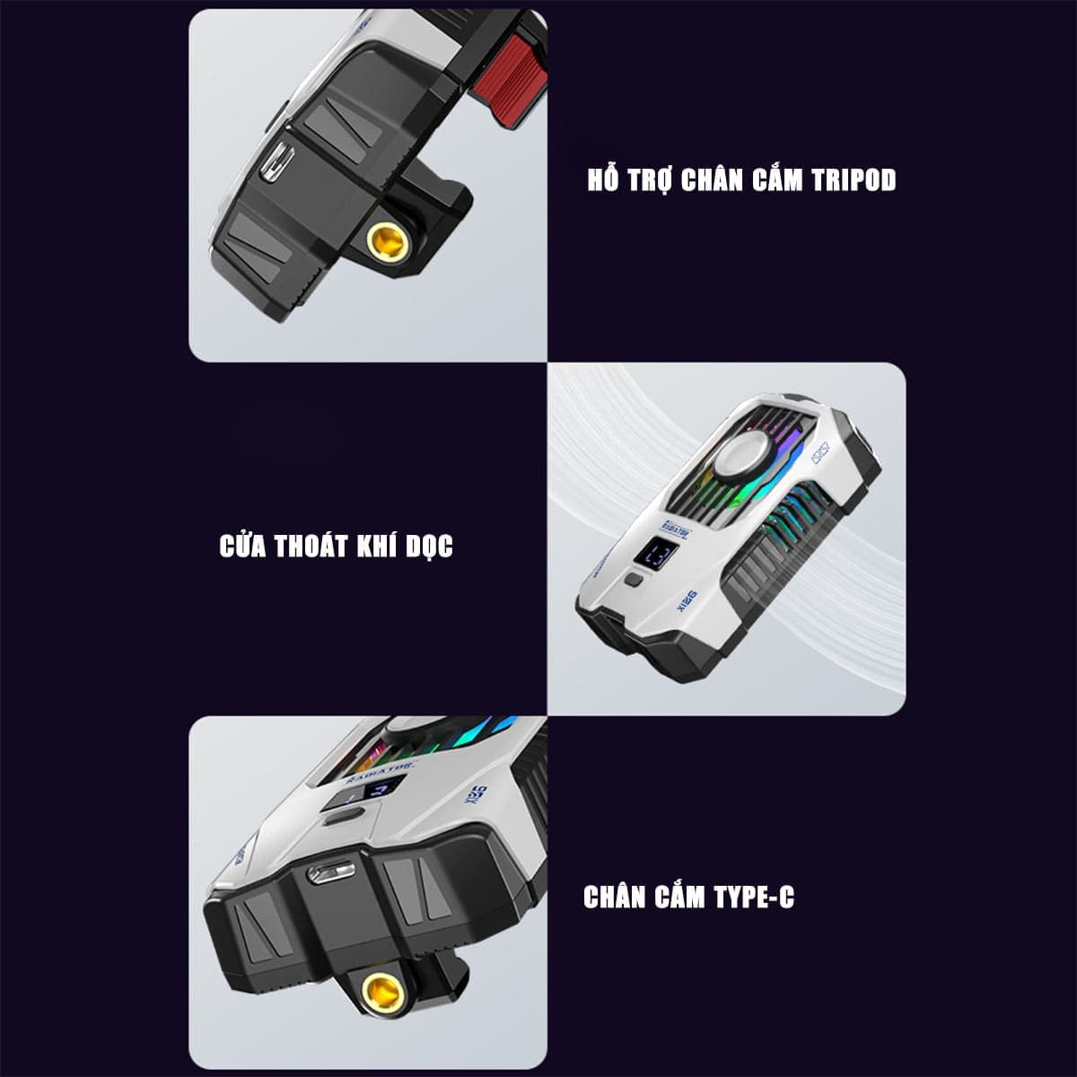 Quạt tản nhiệt điện thoại sò lạnh không dây X136 màn hình hiển thị nhiệt độ Led RGB - 10