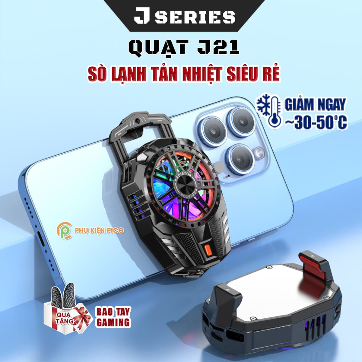 Quạt tản nhiệt điện thoại sò lạnh J21 bản nâng cấp của sò lạnh J20 với 3 chế độ làm lạnh Led Gaming