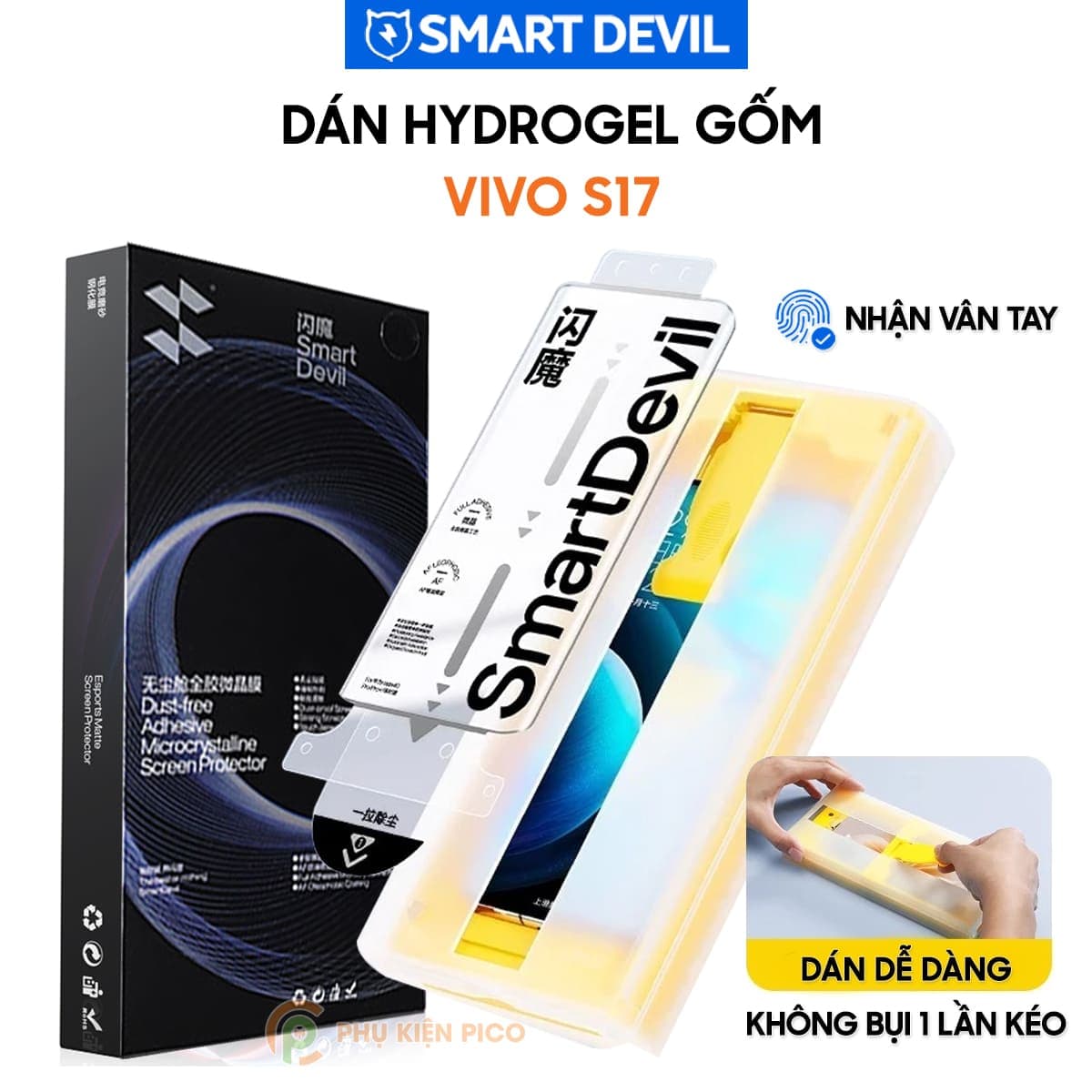 Dán màn hình Vivo S17 Hydrogel Gốm Smart Devil full màn hình nhận vân tay