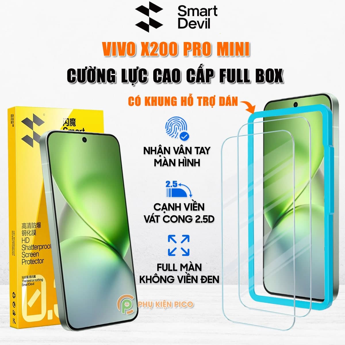 Kính cường lực Vivo X200 Pro Mini trong suốt full màn hình chính hãng Smart Devil