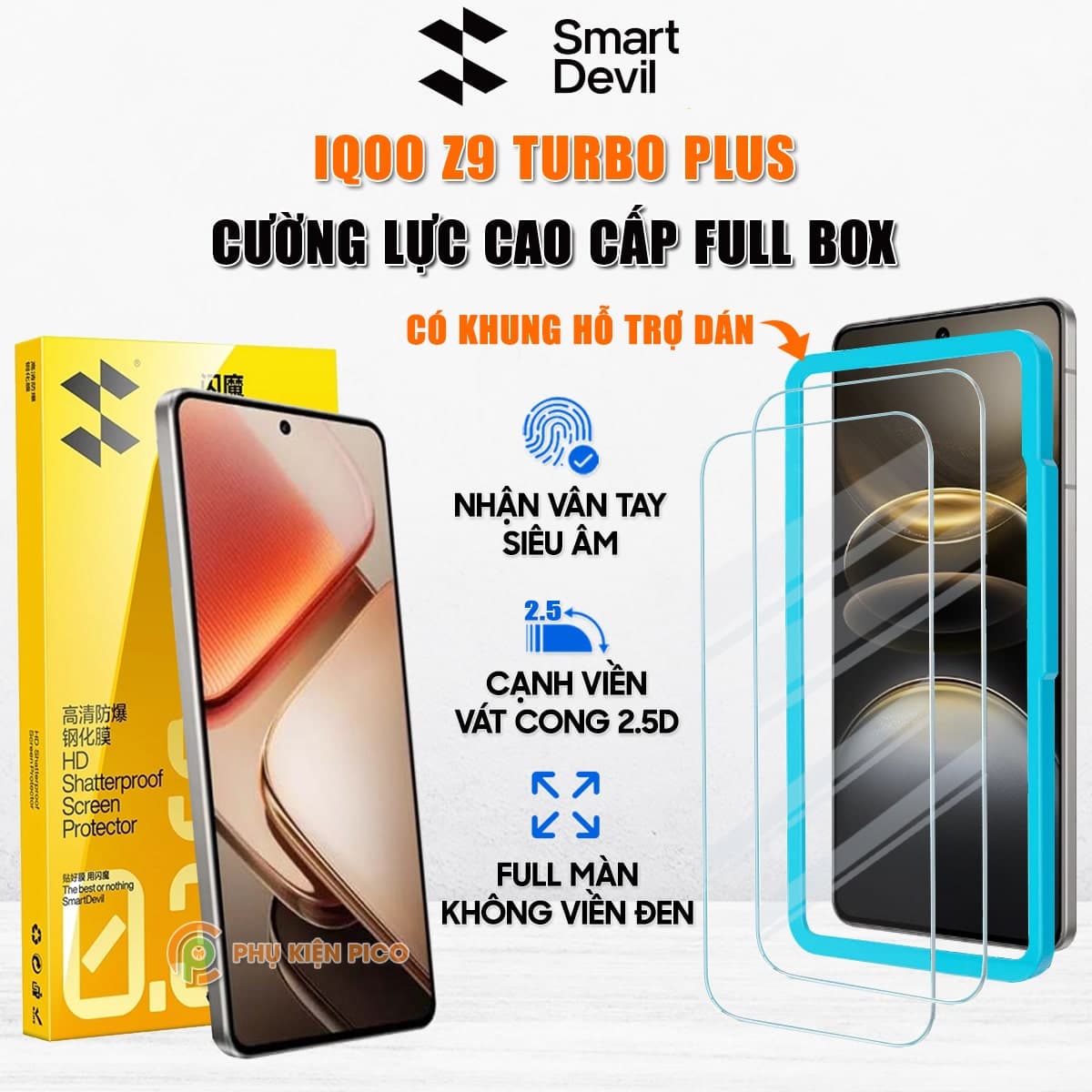 Kính cường lực iQOO Z9 Turbo Plus trong suốt full màn hình chính hãng Smart Devil