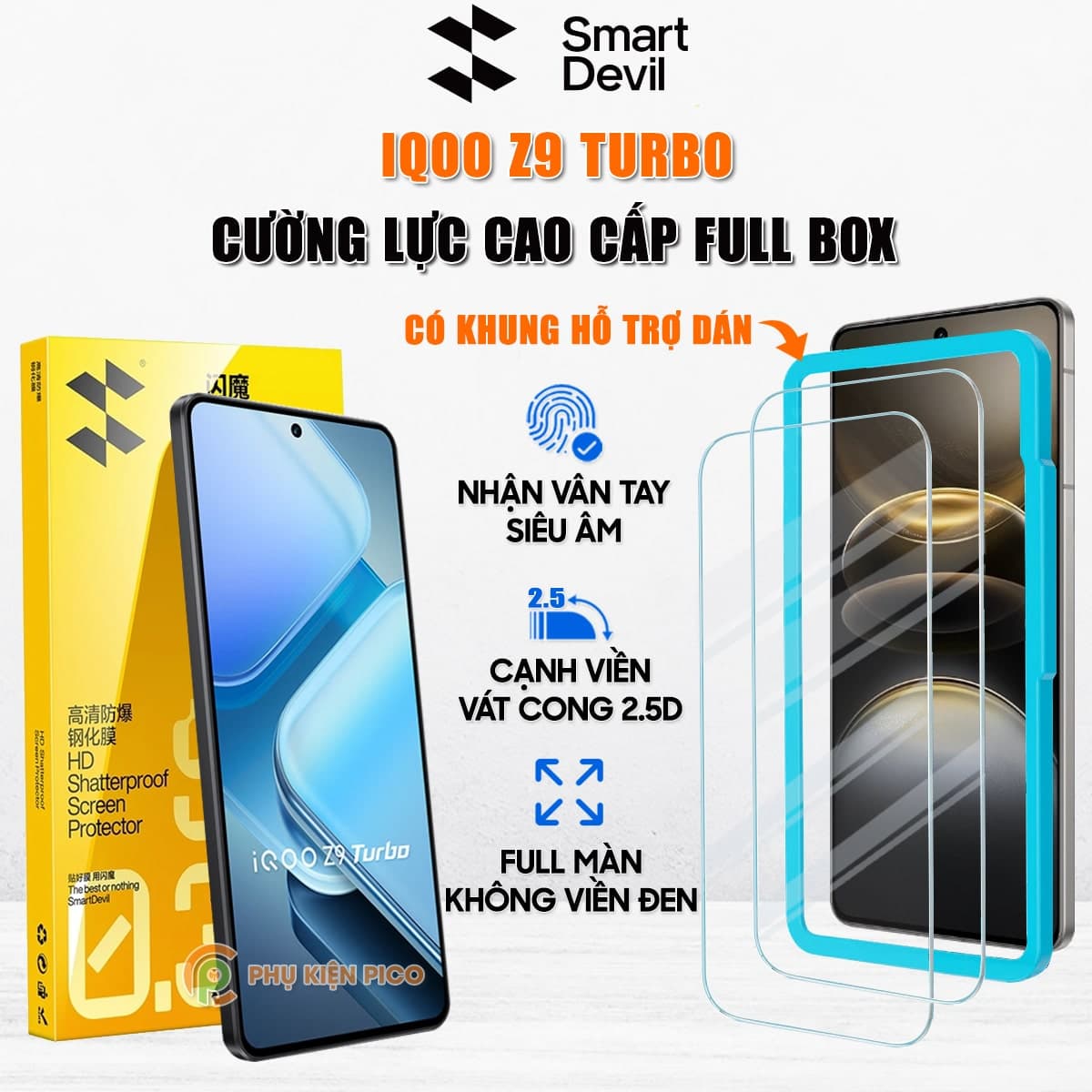 Kính cường lực iQOO Z9 Turbo trong suốt full màn hình chính hãng Smart Devil