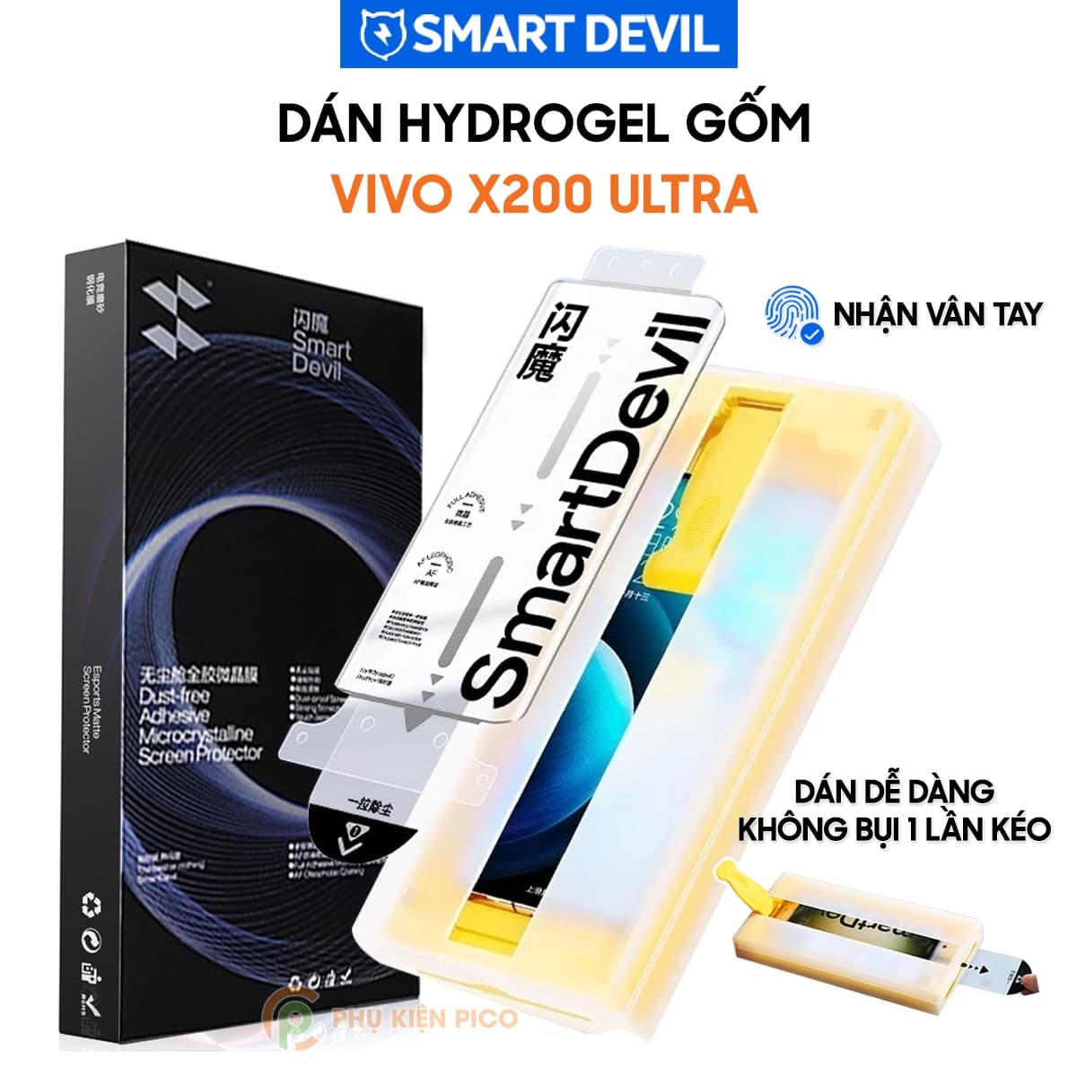 Dán màn hình Vivo X200 Ultra Hydrogel Gốm Smart Devil full màn hình nhận vân tay