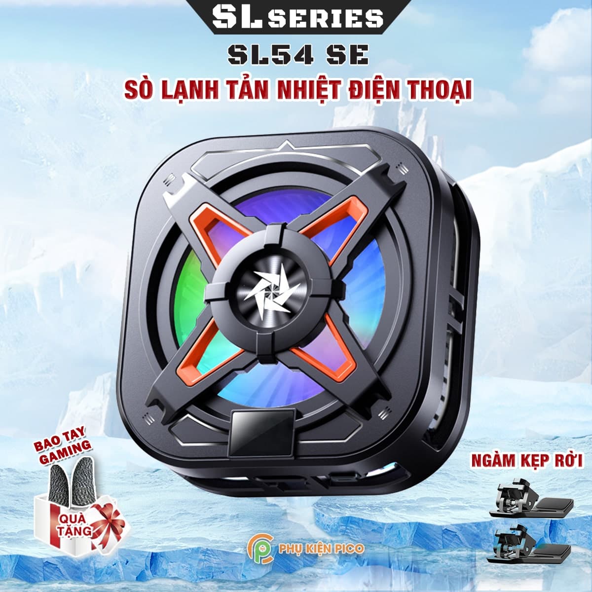 Quạt tản nhiệt điện thoại sò lạnh từ tính có ngàm kẹp rời SL54 SE Led RGB Gaming hỗ trợ tăng FPS Game Mobile Liên Quân Pubg FF