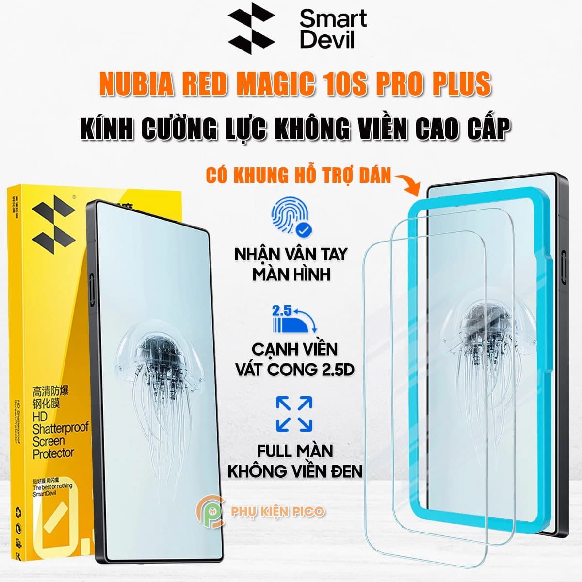 Kính cường lực Nubia Red Magic 10S Pro Plus trong suốt không viền full màn hình chính hãng Smart Devil