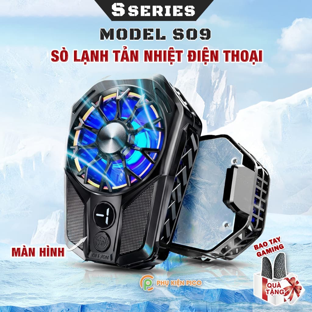 Quạt tản nhiệt điện thoại sò lạnh S09 màn hình hiển thị nhiệt Led RGB giảm nhiệt nhanh hỗ trợ tăng FPS Gaming Liên Quân PUBG FF
